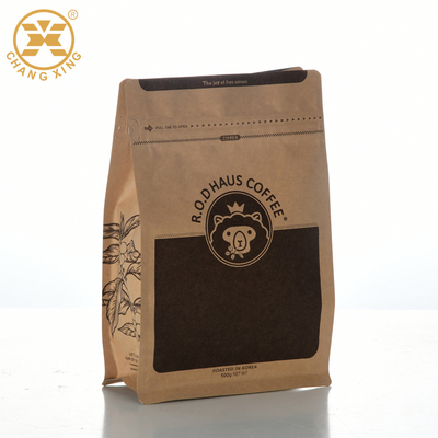 Borse di caffè concimabili di carta kraft del fondo piatto quadrato con la valvola della serratura dello zip della tasca