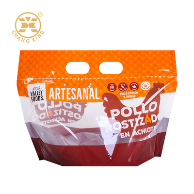 Taschino di imballaggio per pollo arrosto a mano a mano con buco di punzione a mano, cerniera, sacchetto di plastica per pollo arrosto a griglia