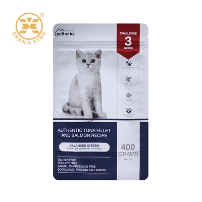 Tasse di imballaggio per animali di fabbrica personalizzate di plastica con cerniera per cani e gatti Tasse alimentari per animali di famiglia Tasse a fondo piatto 5kg 10kg 15kg 20kg Per l'alimentazione degli animali domestici