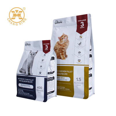 Carta stampata su misura Mylar di alta qualità Oem 8 Side Seal Bag Pet Food Packaging Quadrato Bottom Pet Cat Food Bag