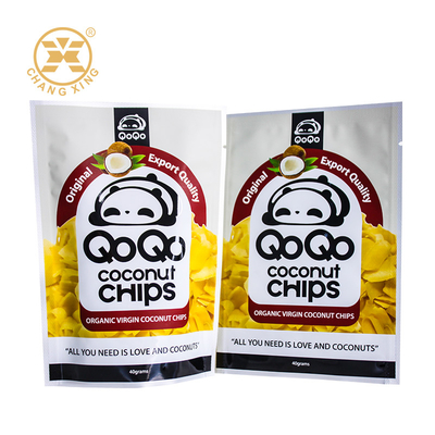 Logo personalizzato Imballaggio per snack Sacchetto di confezione di qualità alimentare di qualità alimentare in PET Stand Zipper Gravure stampato per noci di cashew Chips di cocco