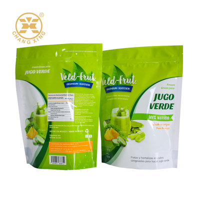 Stampa personalizzata sacchetto di imballaggio di plastica sigillato con cerniera per succo di frutta verde alimenti surgelati