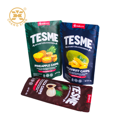 Design personalizzato per sacchetti stand-up per patatine, imballaggio in plastica per banane e chips di cocco, sacchetto stand-up per alimenti secchi