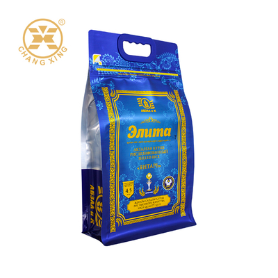 Sacchetti di imballaggio di riso Basmati in plastica su misura, ricapribile con cerniera, sacchetto a chiusura a zip, sacchetto stampato con manico, sacchetti di riso da 5 kg