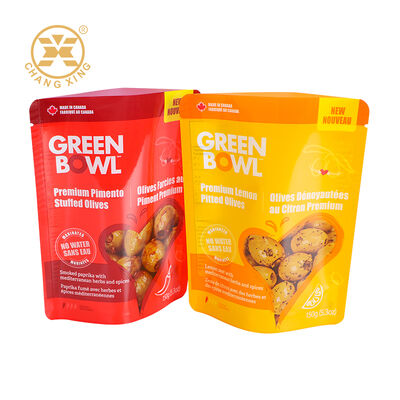Sacchetti per imballaggio di snack personalizzabili con tacca a strappo e design a busta rialzata adatti a vari tipi di snack