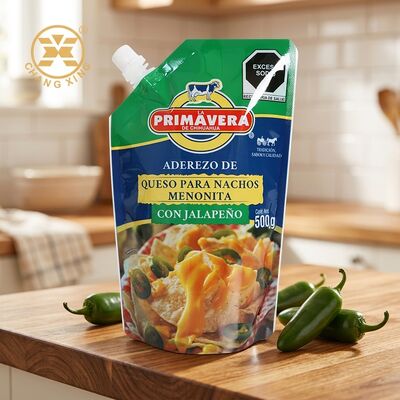 Borsa in piedi personalizzabile per alimenti con stampa in gravura per imballaggi di salse e bevande